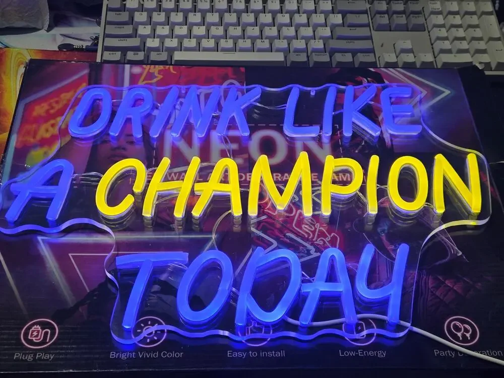 Drink Like a Champion Today LED Neon Sign USB Dimmable Bar Wall Decor